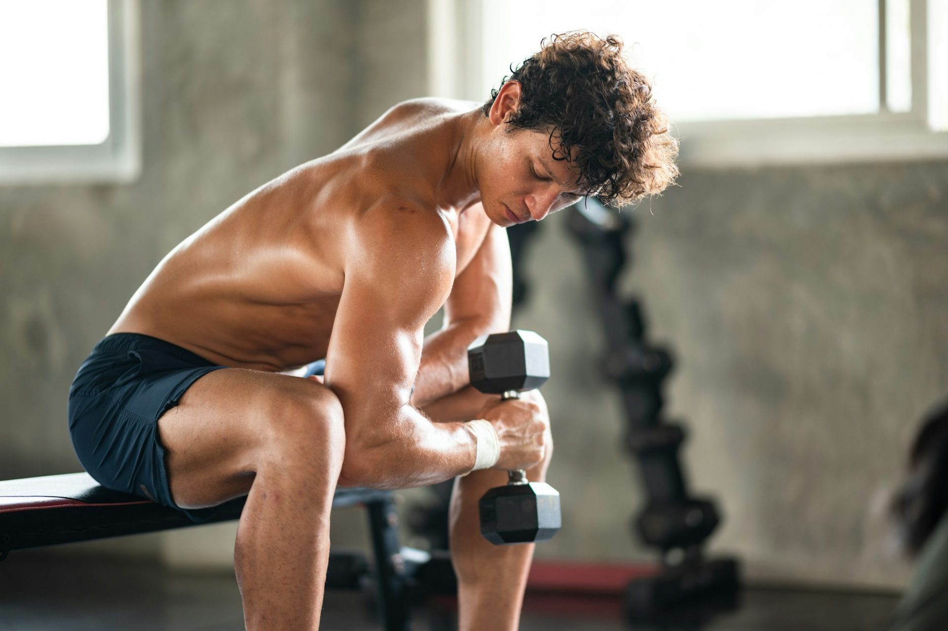 strong athlete caucasian man person exercising in the sport gym, workout exercise training